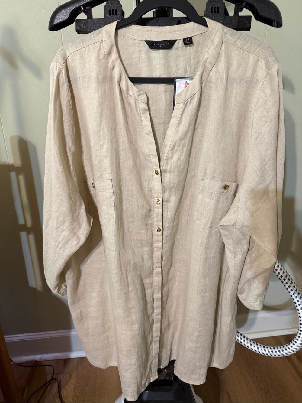 NWT Investments Cream Linen V- Neck Tunic/Shirt 3X